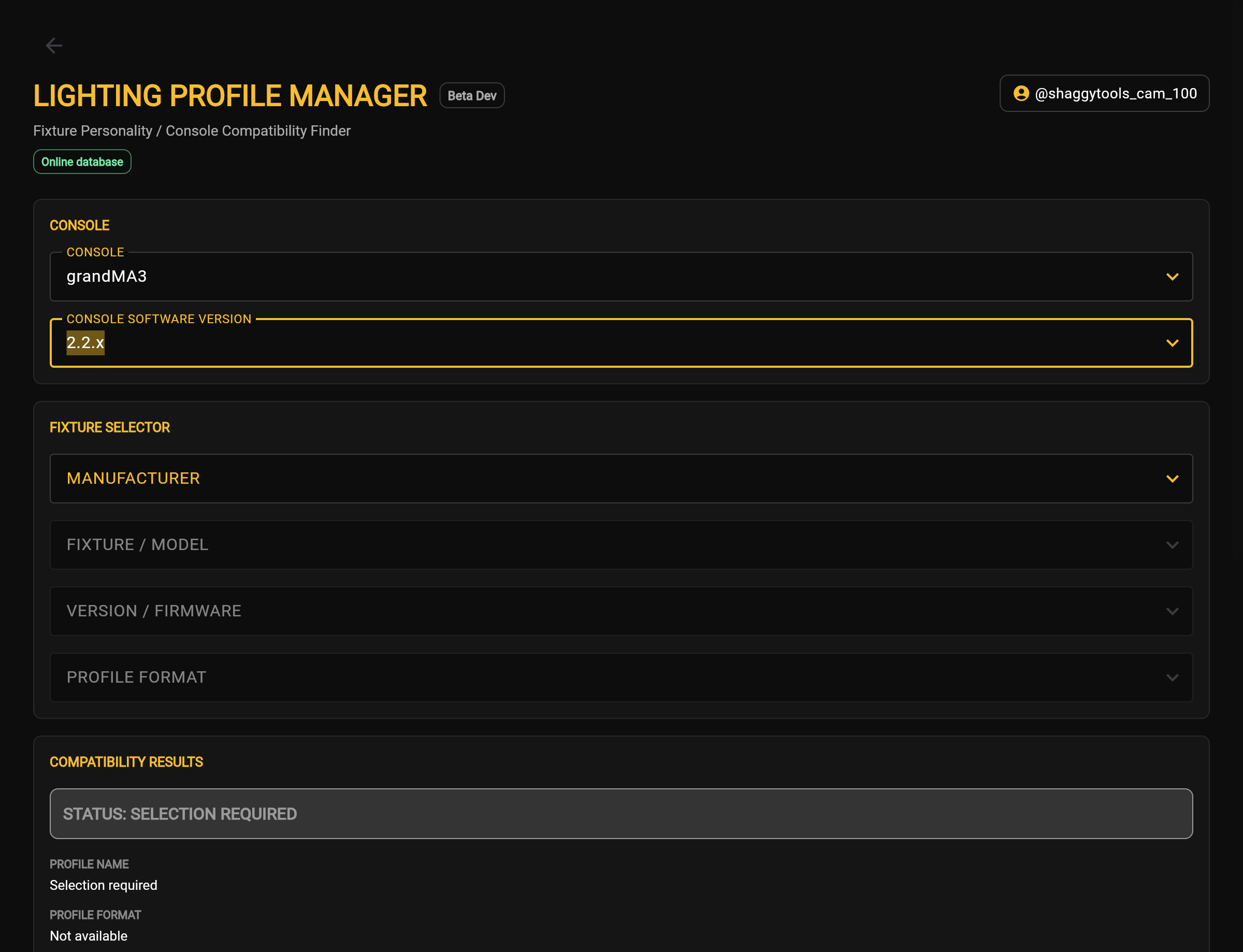 Console Software Version selected
